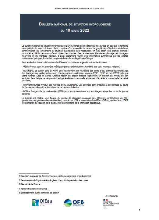 Bulletin national de situation hydrologique de mars 2022