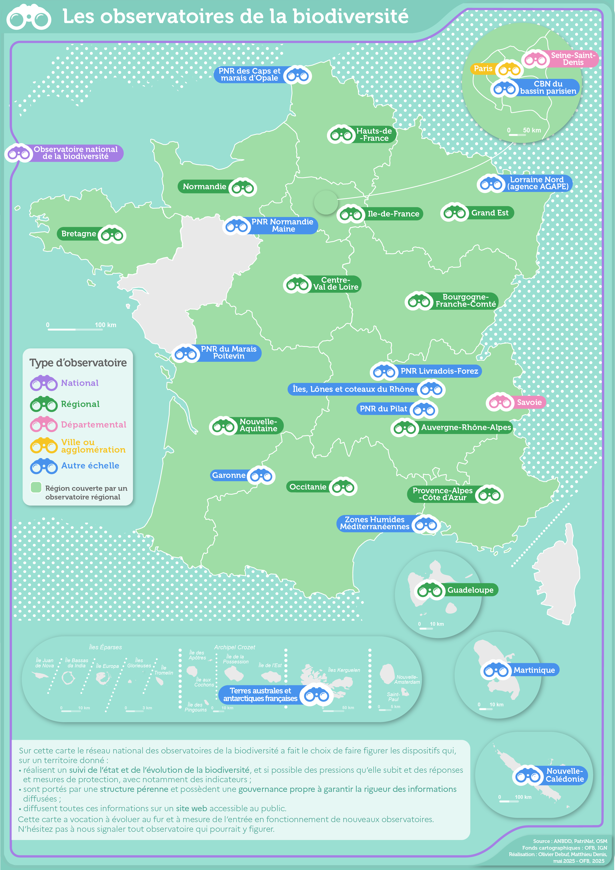 Carte des observatoires de la biodiversité