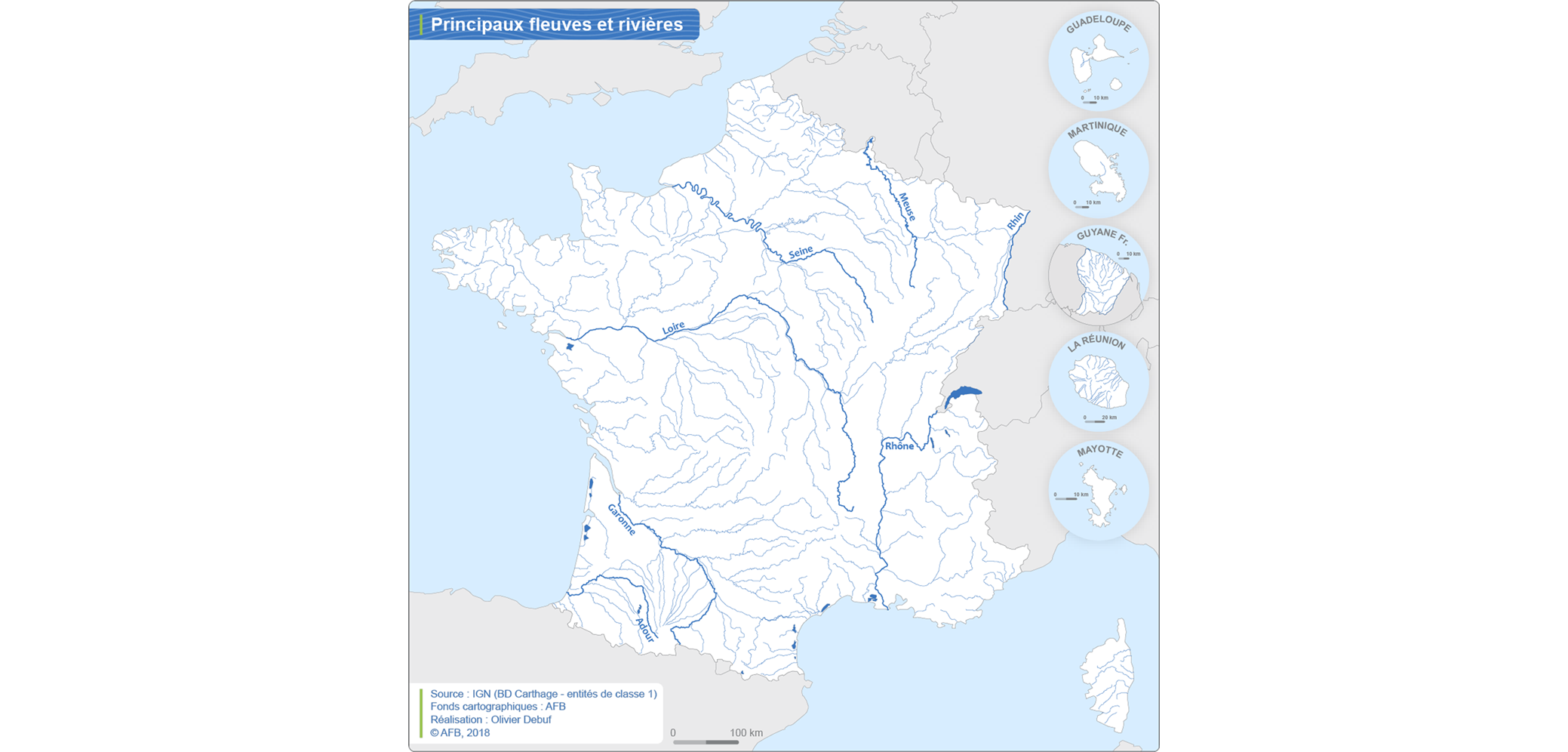 Carte des principaux fleuves et rivières