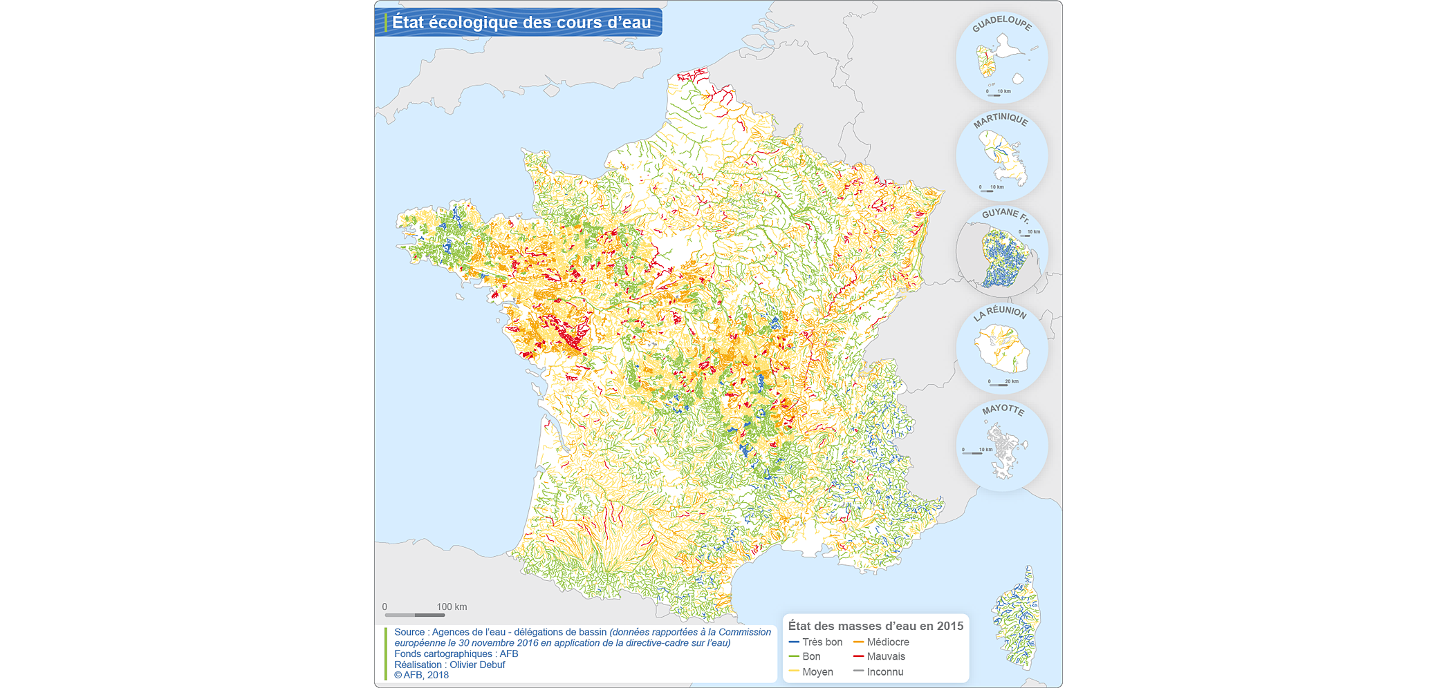 Carte de l'état écologique des cours d'eau, 2015