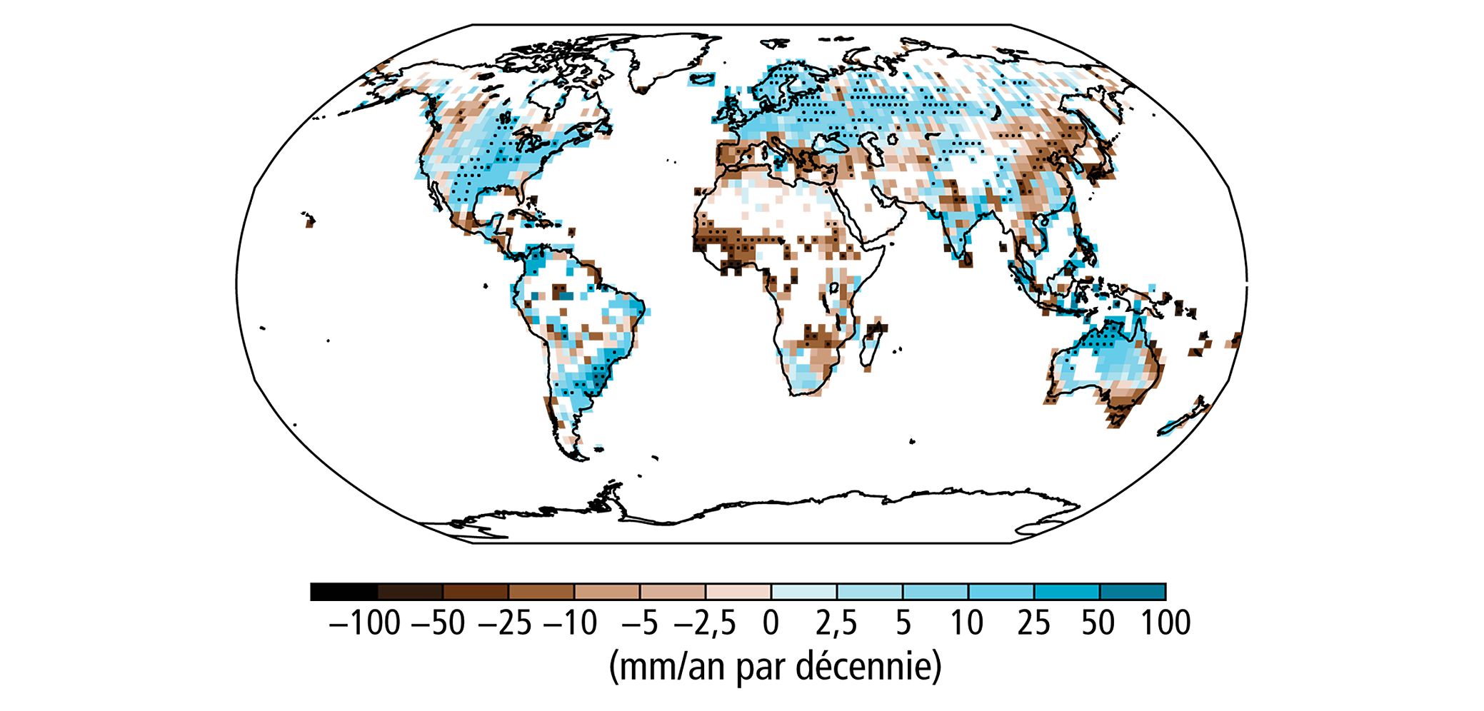 Ãvolution des prÃ©cipitations annuelles entre 1951 et 2010, GIEC