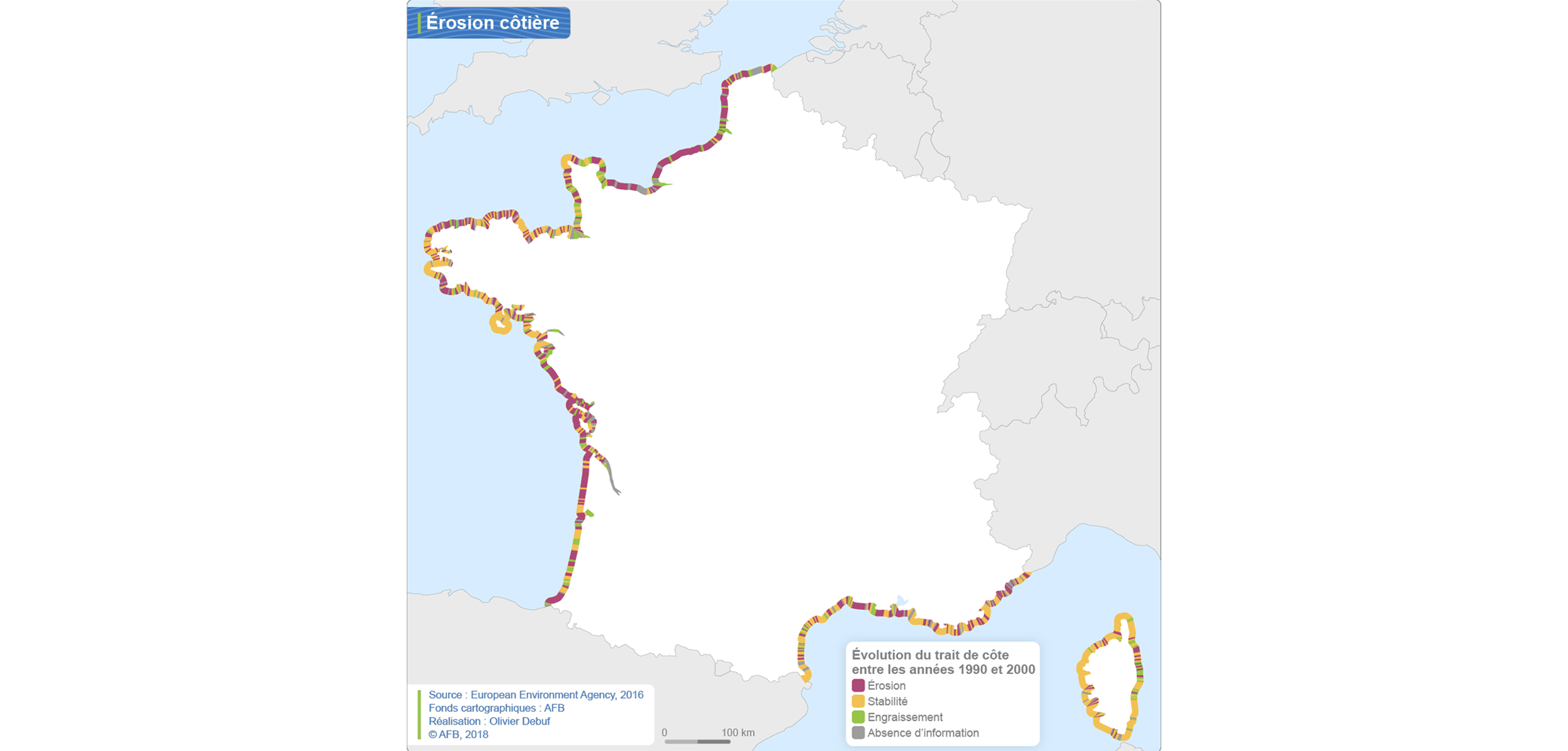 Carte érosion côtière 1990-2010