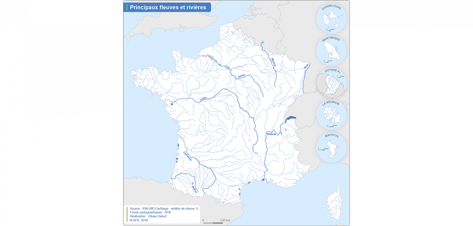 Carte des principaux fleuves et rivières