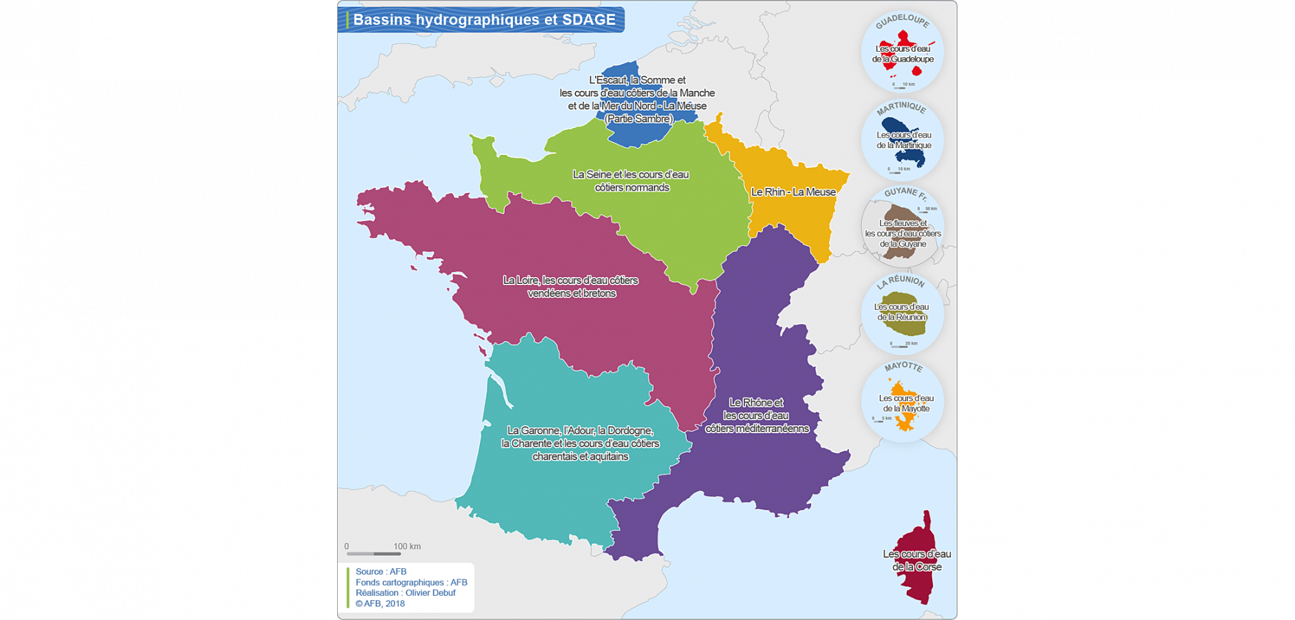 Carte des bassins hydrographiques et SDAGE