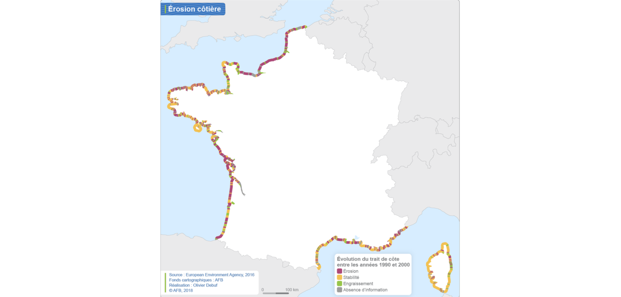 Carte érosion côtière 1990-2010