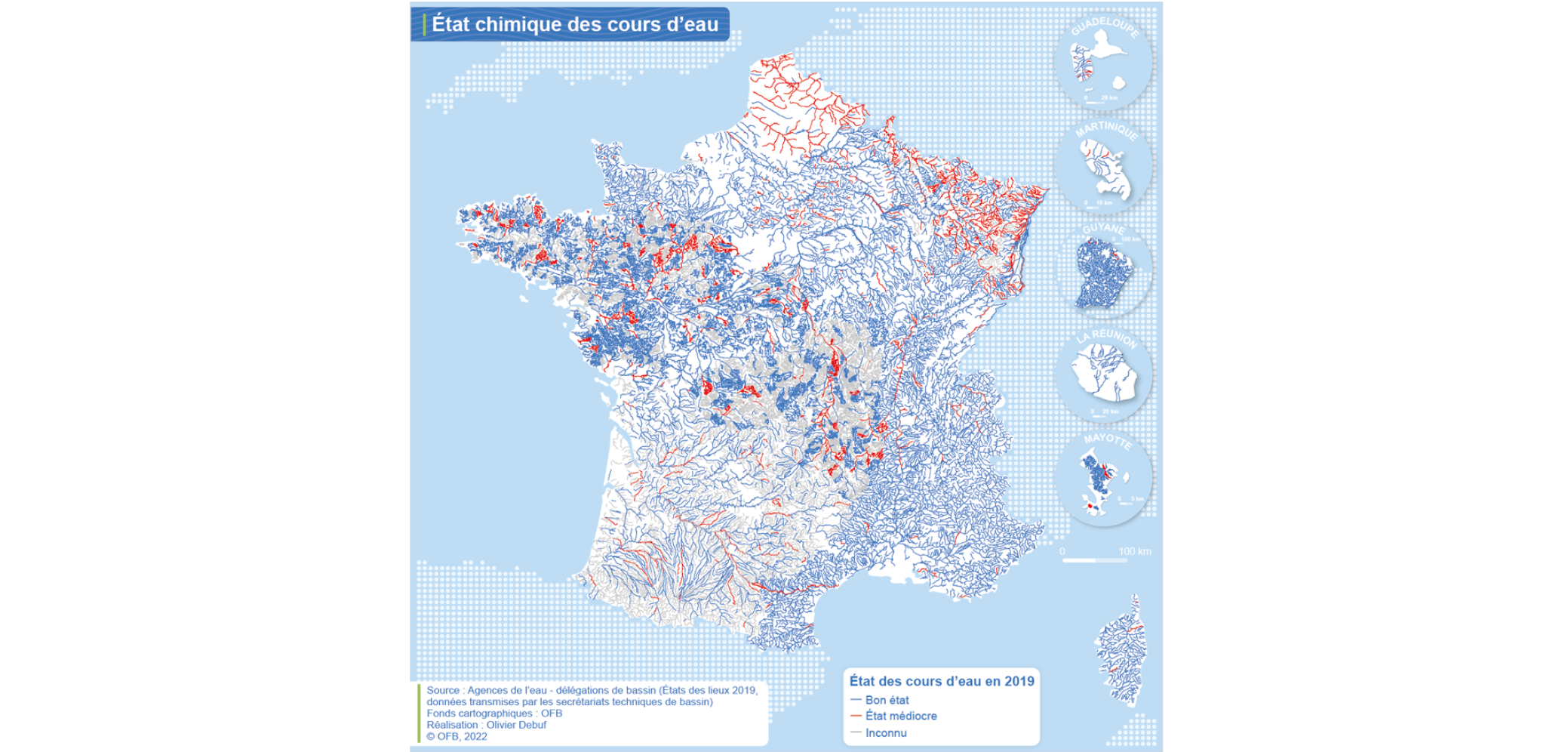 Carte de l'état chimique des cours d'eau, 2019