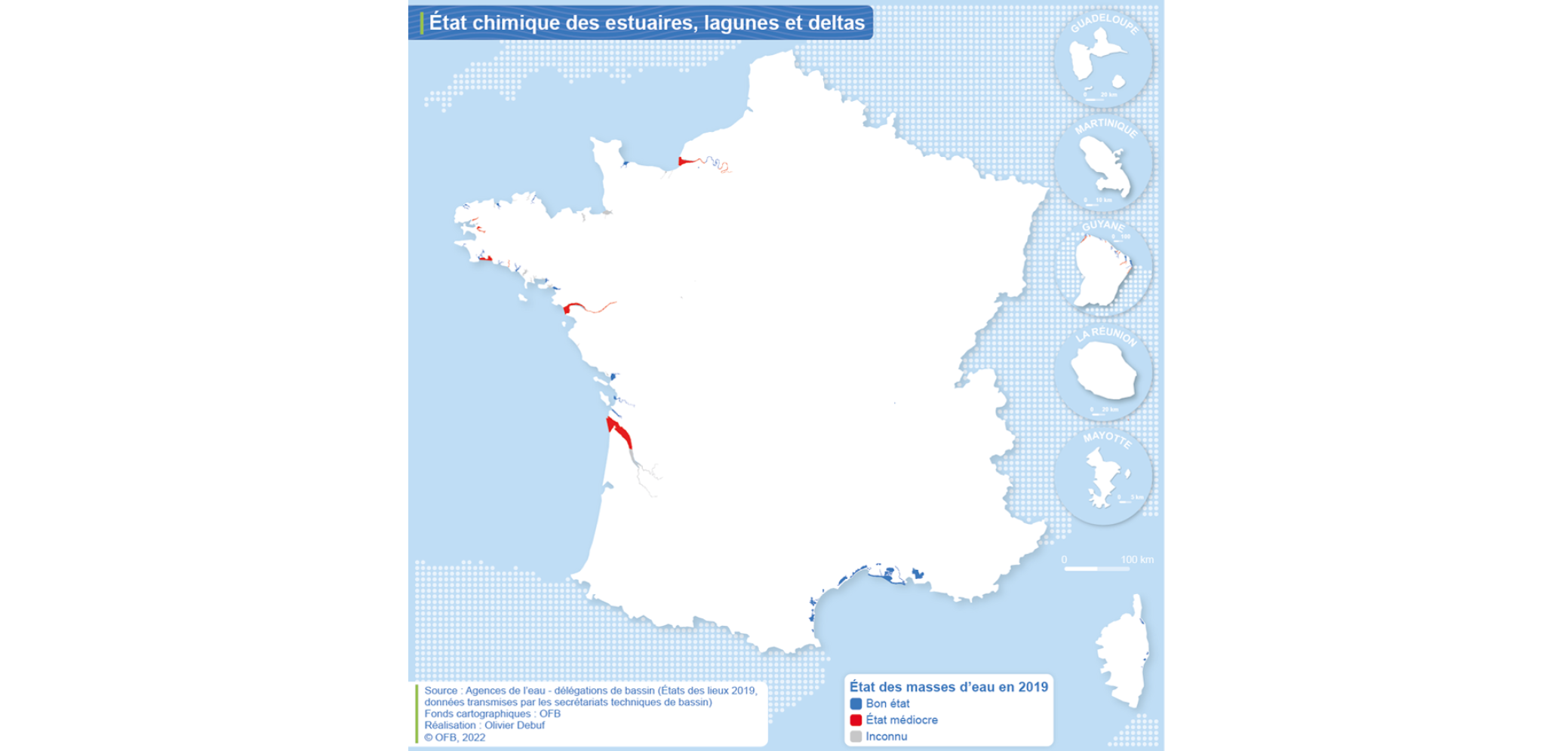 Carte État chimique des estuaires, lagunes et deltas (données 2019)