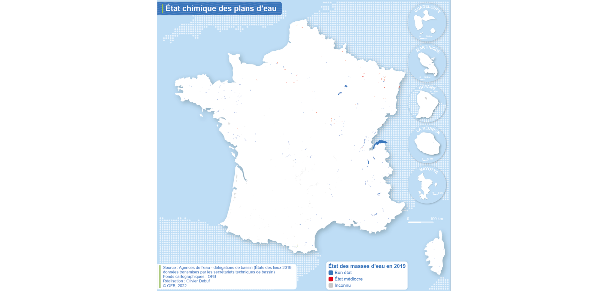 Carte de l'état chimique des plans d'eau, données 2019