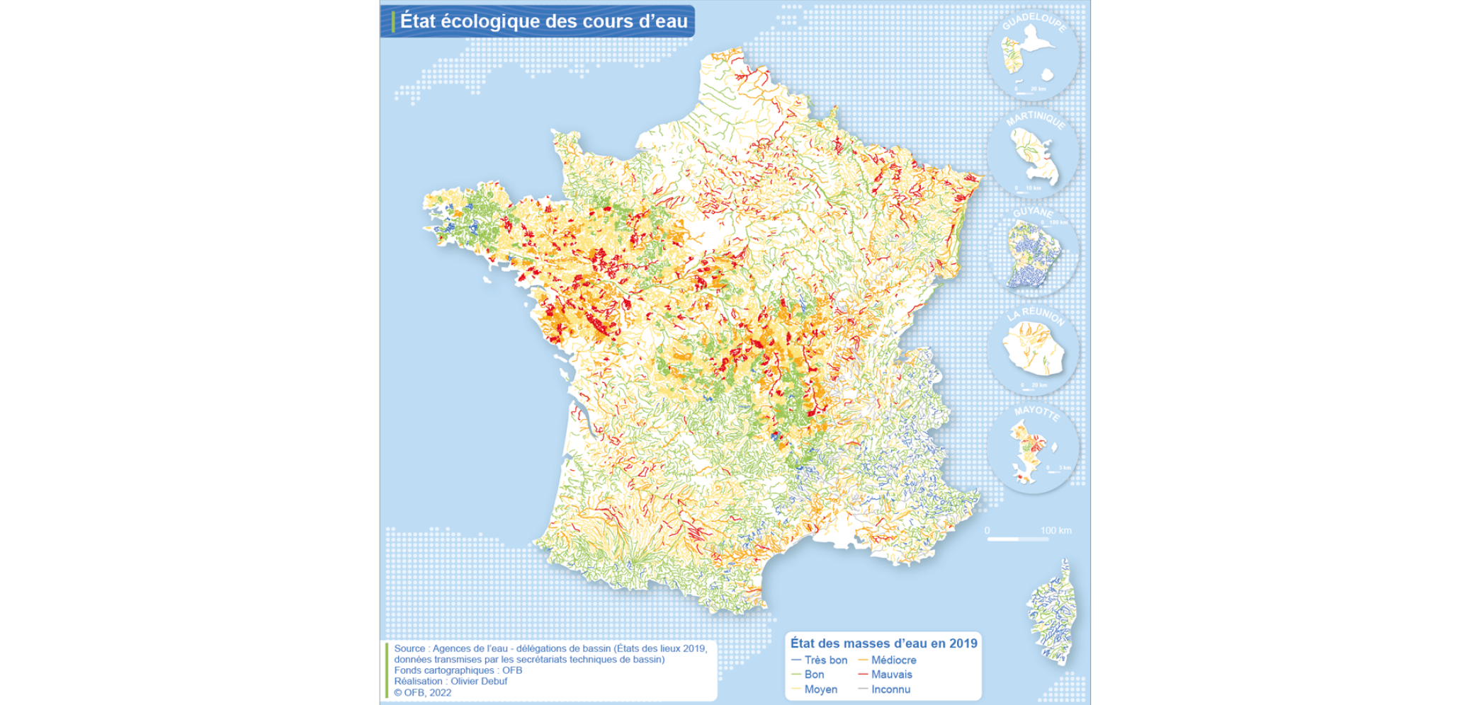 Carte de l'état écologique des cours d'eau 2019