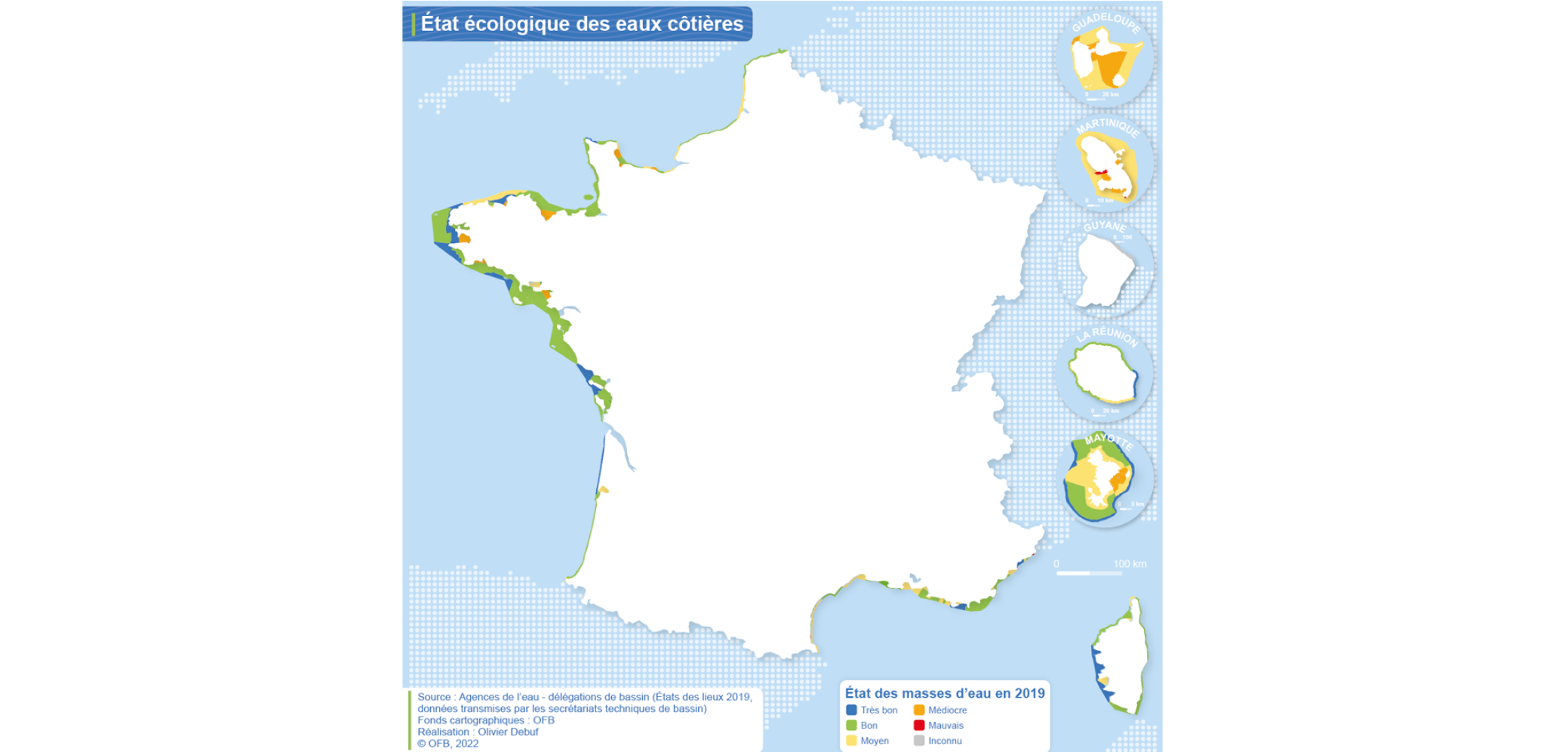 Carte de l'état écologique des eaux côtières 2019