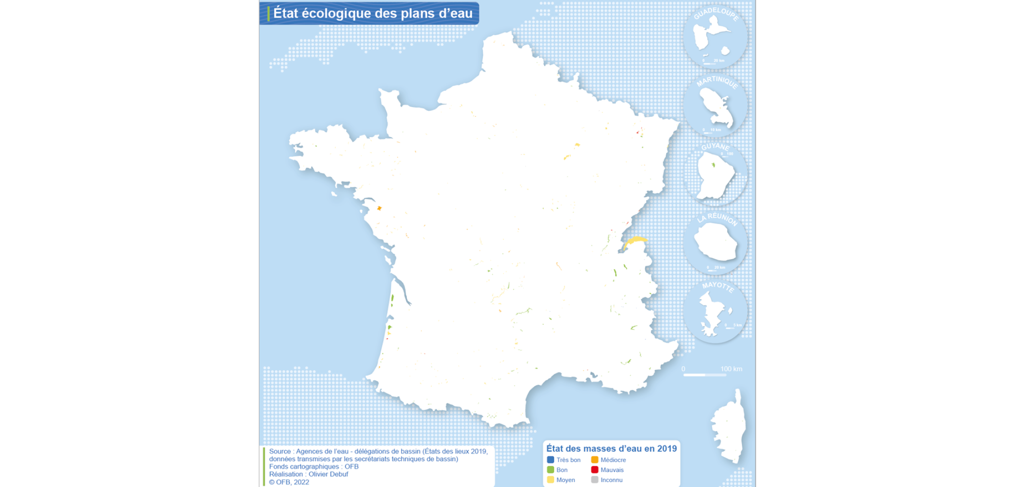 Carte de l'état écologique des plans d'eau 2019