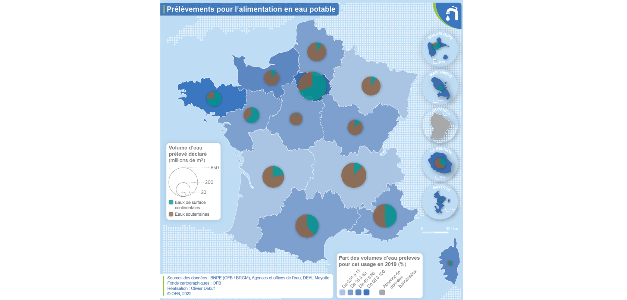 Carte Prélèvements pour l'alimentation en eau potable 2019