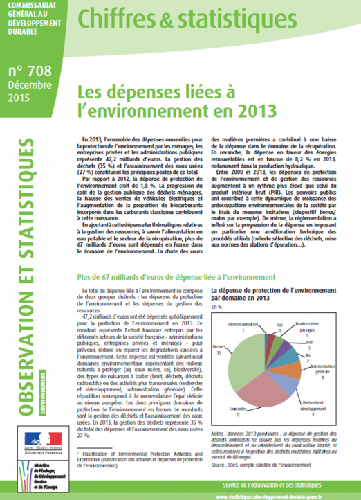 Les dépenses de protection de l’environnement des entreprises (données 2013)