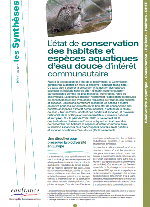 L’état de conservation des habitats et espèces aquatiques d’eau douce d’intérêt communautaire