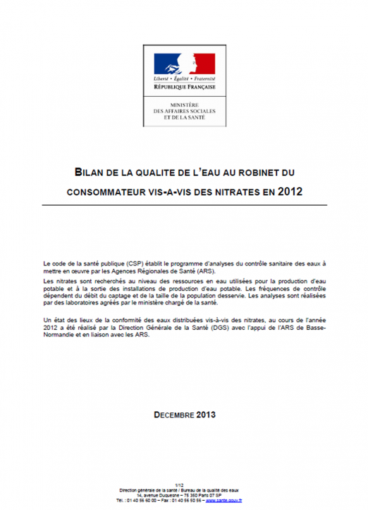 La qualité de l’eau potable vis-à-vis des nitrates (données 2012)