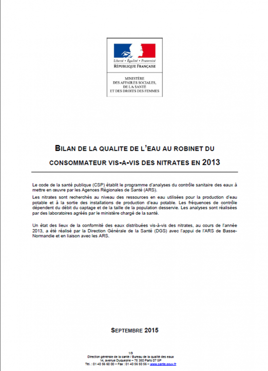 La qualité de l’eau potable vis-à-vis des nitrates (données 2013)