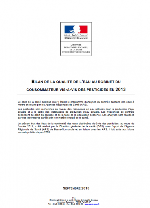 La qualité de l’eau potable vis-à-vis des pesticides (données 2012-2013)
