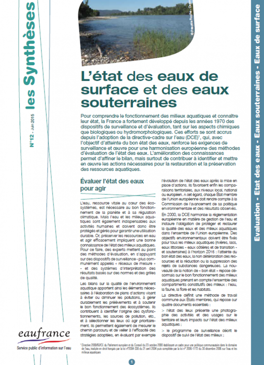 L’état des eaux de surface et des eaux souterraines