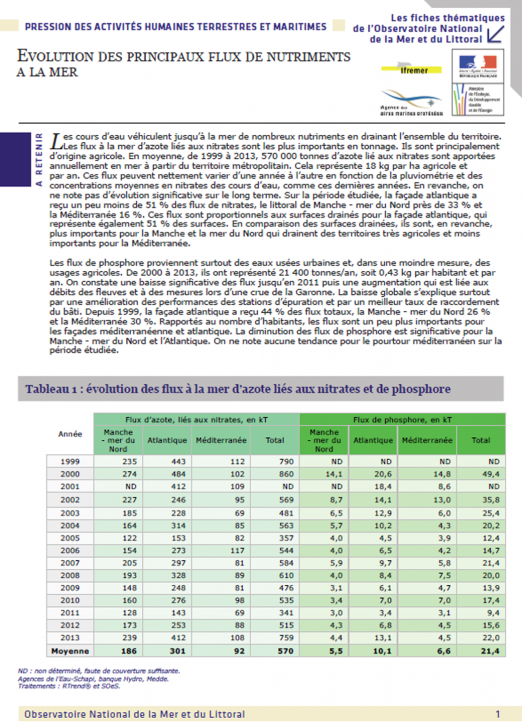 Évolution des flux polluants à la mer (données 2013)