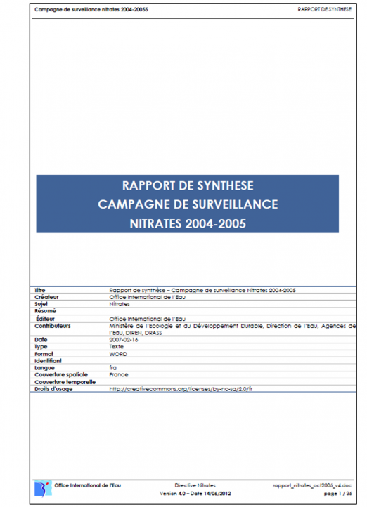 Directive Nitrates - Résultats des campagnes de surveillance 2004-2005