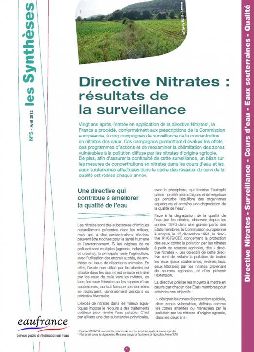 Directive Nitrates - Résultats de la surveillance 2008-2009