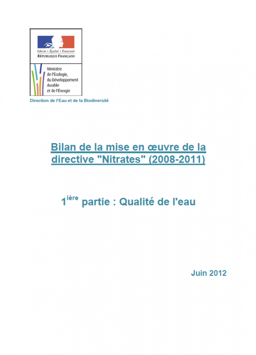 Directive Nitrates - Résultats des campagnes de surveillance 2010-2011 (partie 1 : eau et eutrophisation)