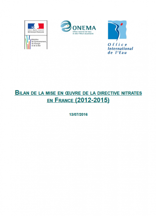 Bilan de la mise en oeuvre de la directive Nitrates en France (données 2012-2015)