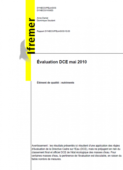 Évaluation DCE de l’état écologique des masses d’eau littorales - Élément de qualité : Nutriments (données 2003-2008)