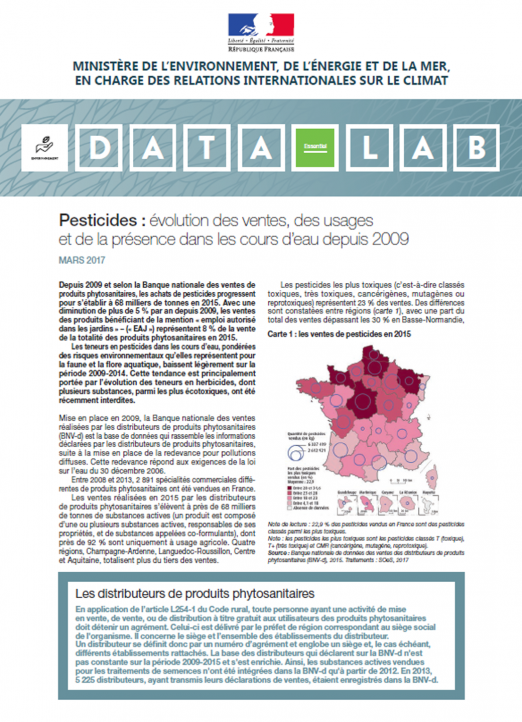 Pesticides : évolution des ventes, des usages et de la présence dans les cours d’eau depuis 2009