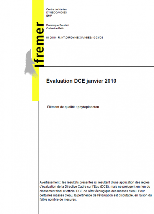 Évaluation DCE de l’état écologique des masses d’eau littorales - Élément de qualité : Phytoplancton (données 2003-2008)