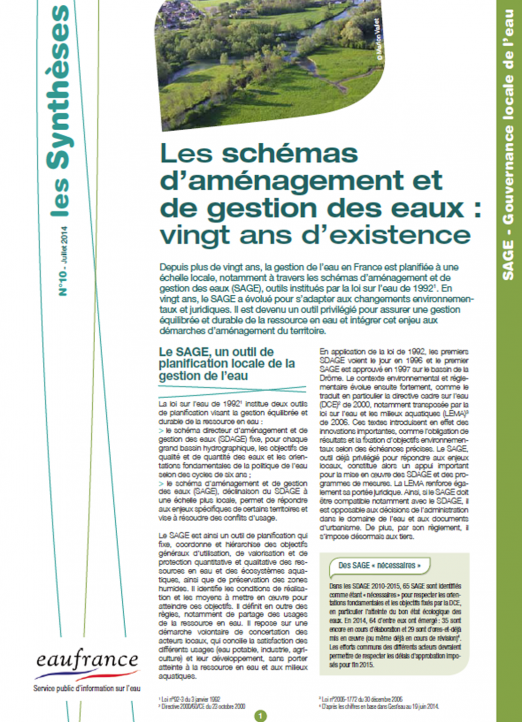 Les schémas d’aménagement et de gestion des eaux : vingt ans d’existence