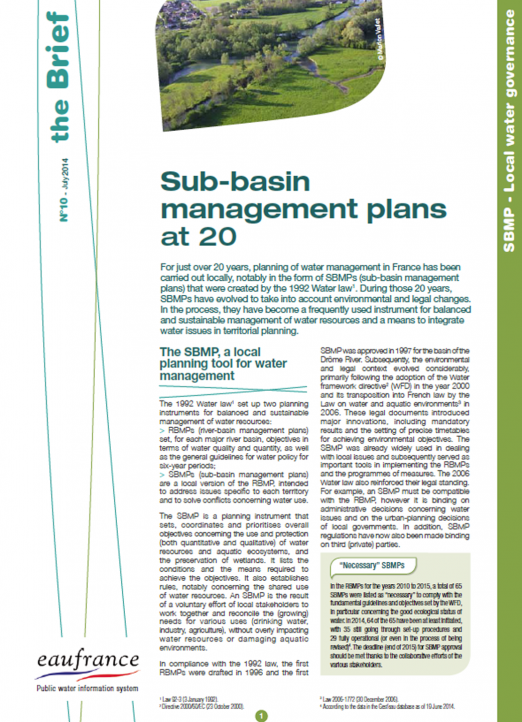 Sub-basin management plans at 20