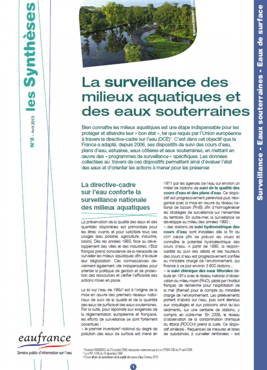 La surveillance des milieux aquatiques et des eaux souterraines (édition 2013)
