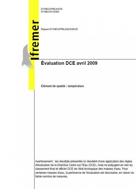 Évaluation DCE de l’état écologique des masses d’eau littorales - Élément de qualité : Température (données 2003-2008)