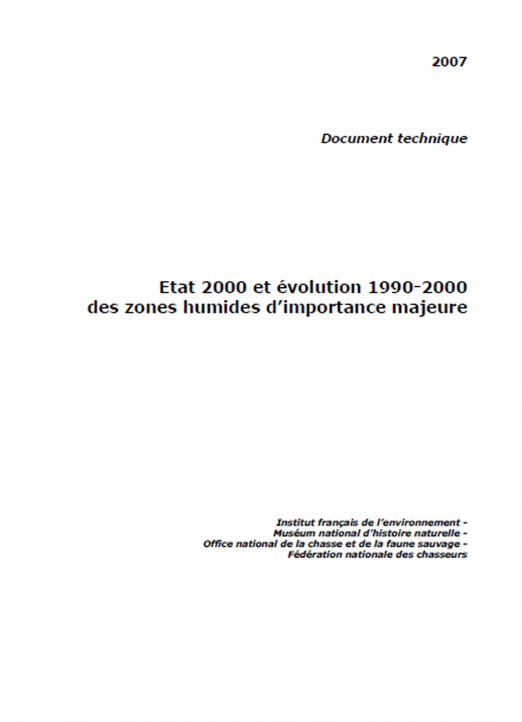 État 2000 et évolution 1990-2000 des zones humides d’importance majeure