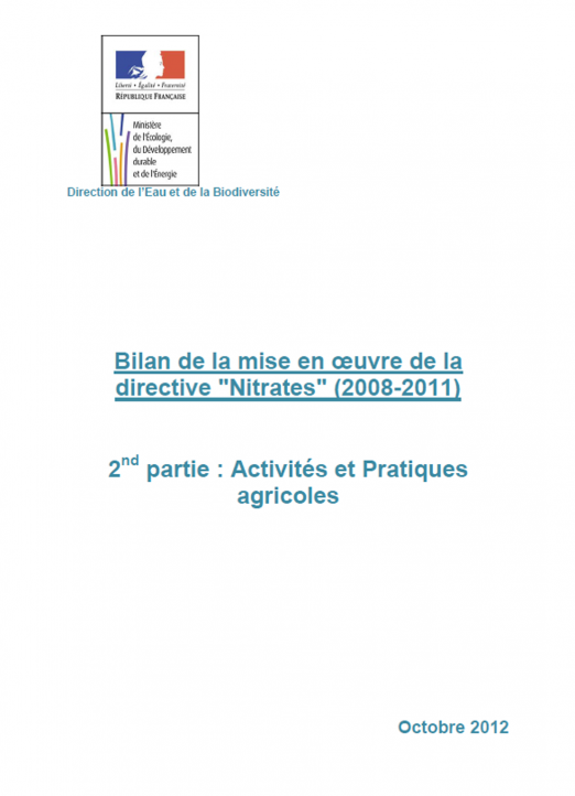 Directive Nitrates - Résultats des campagnes de surveillance 2010-2011 (partie 2 : activités et pratiques agricoles)