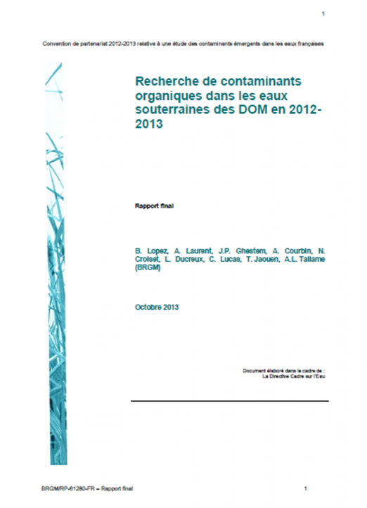 Contaminants émergents dans les eaux souterraines en outre-mer (données 2012-2013)