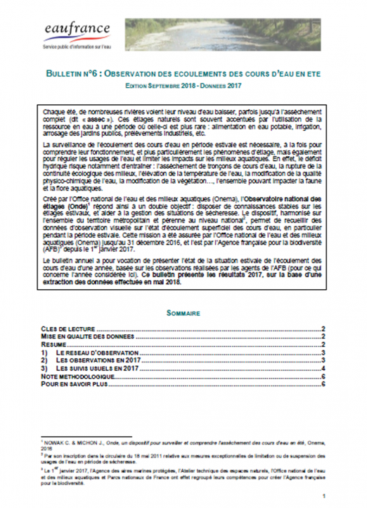Observation des écoulements des cours d’eau en été (données 2017)