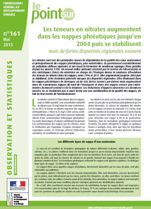 Les teneurs en nitrates dans les eaux souterraines (données 1996-2011)