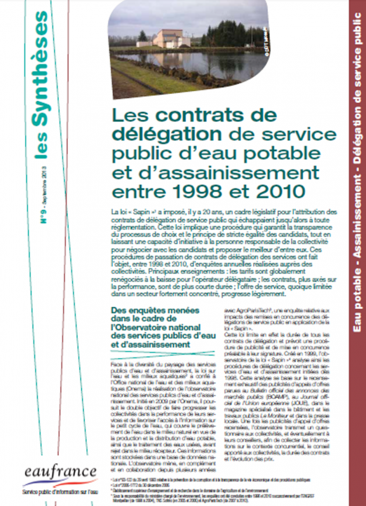 Vignette de la synthèse sur les contrats de délégation des services publics d'eau potable et d'assainissement entre 1998 et 2010