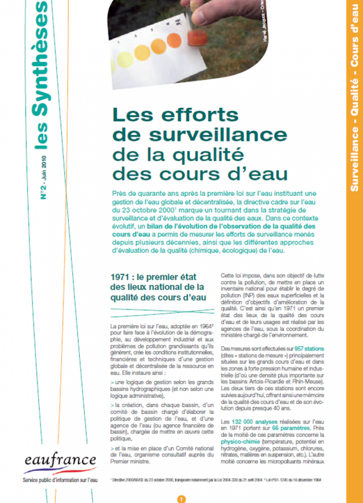 Vignette de la synthèse sur les efforts de surveillance de la qualité des cours d'eau