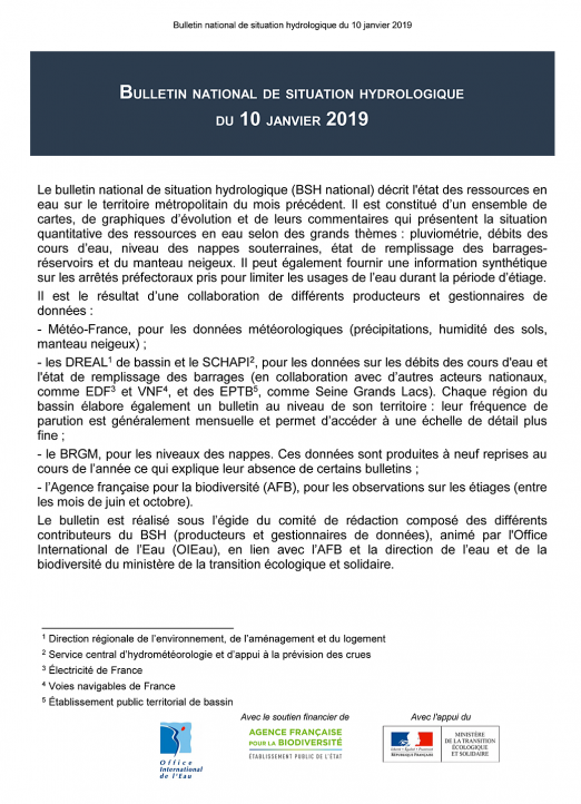 Bulletin de situation hydrologique de janvier 2019
