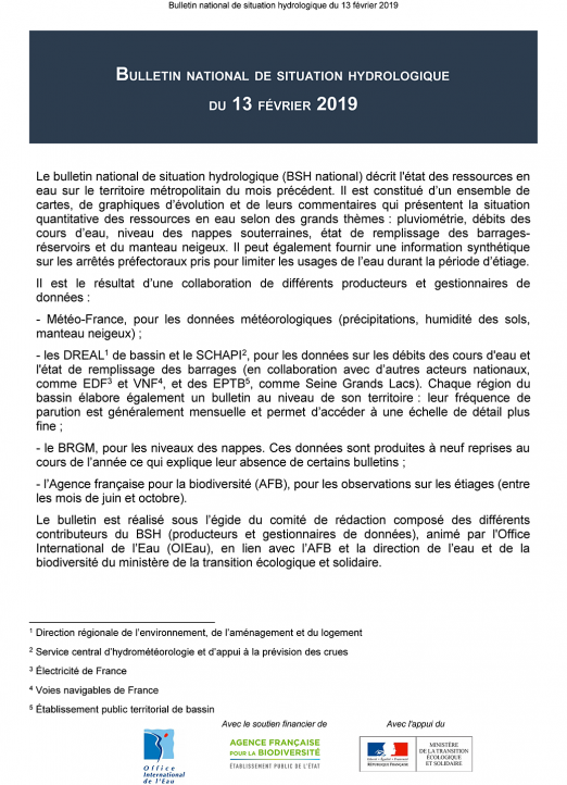 Bulletin de situation hydrologique de février 2019