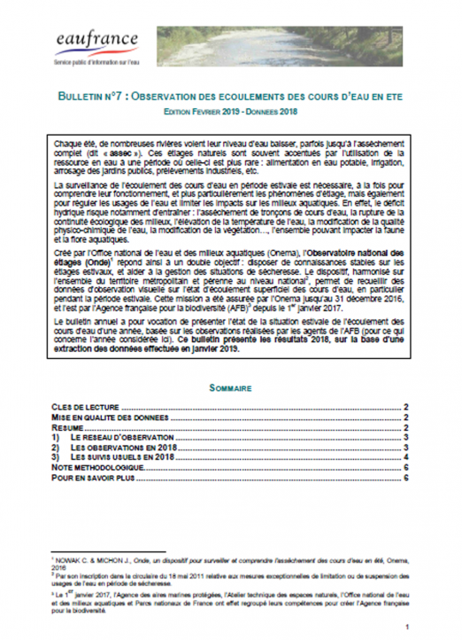 Vignette de la synthèse Observation des écoulements des cours d’eau en été (données 2018)