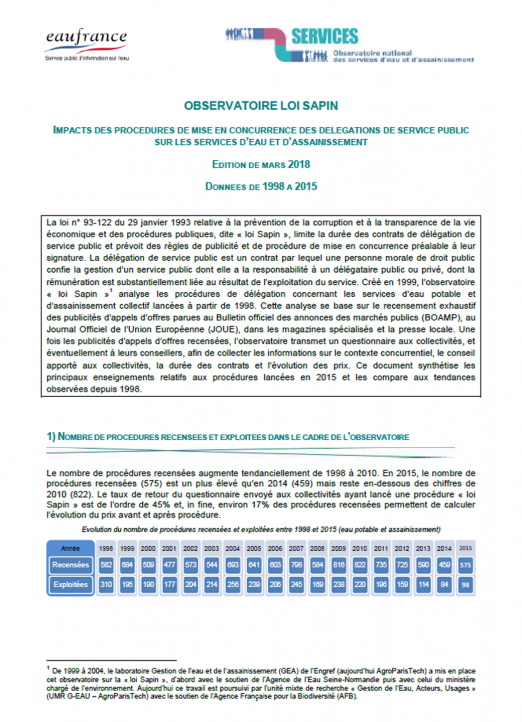 Impact des procédures de mise en concurrence dites "loi Sapin" sur les services (données 2014)