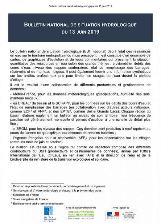 Bulletin de situation hydrologique de juin 2019