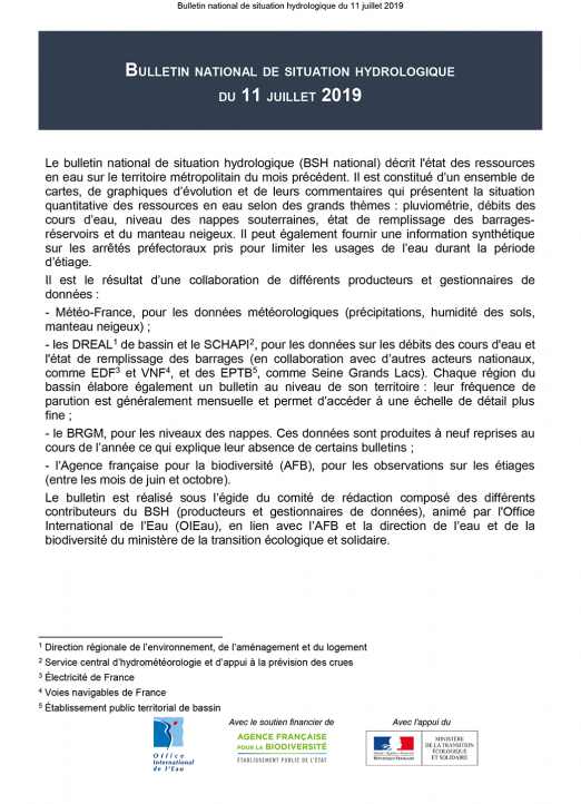 Bulletin de situation hydrologique de juillet 2019