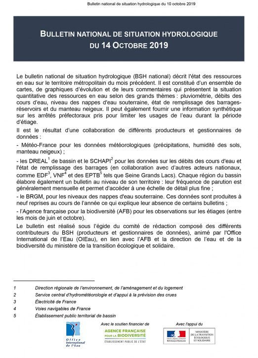 Bulletin de situation hydrologique d'octobre 2019