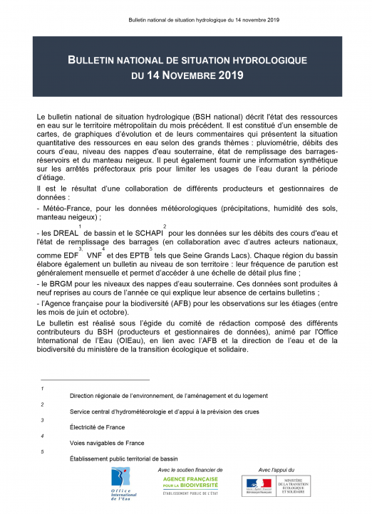 Bulletin de situation hydrologique de novembre 2019