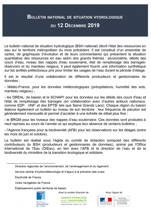 Bulletin de situation hydrologique de décembre 2019